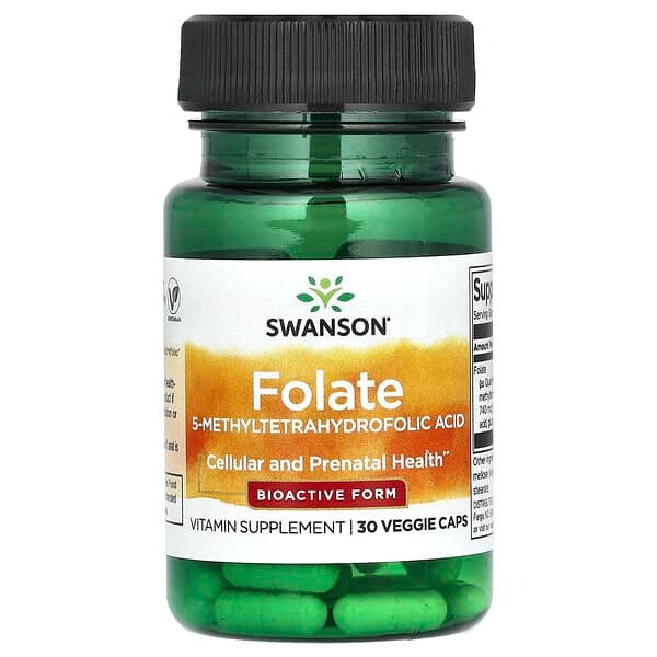 Swanson, фолат, найкраща форма фолієвої кислоти, 30 рослинних капсул