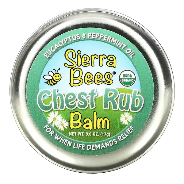 Sierra Bees, Бальзам для втирания в грудь, эвкалипт и перечная мята, 17г